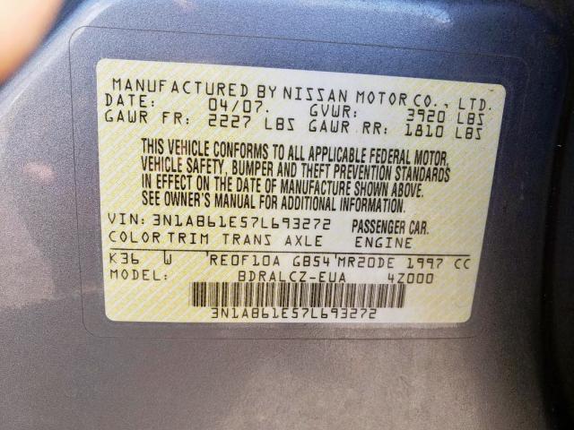 3N1AB61E57L693272 - 2007 NISSAN SENTRA 2.0 GRAY photo 10