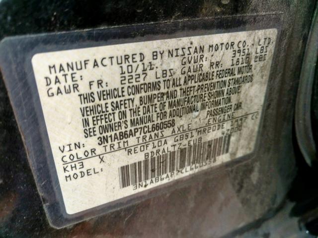 3N1AB6AP7CL660558 - 2012 NISSAN SENTRA 2.0 BLACK photo 10