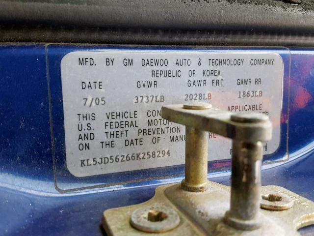 KL5JD56Z66K258294 - 2006 SUZUKI FORENZA BLUE photo 10