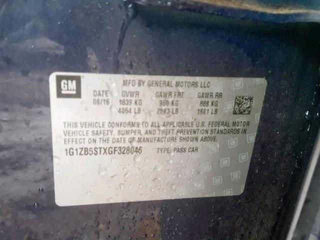 1G1ZB5STXGF328046 - 2016 CHEVROLET MALIBU LS BLUE photo 10