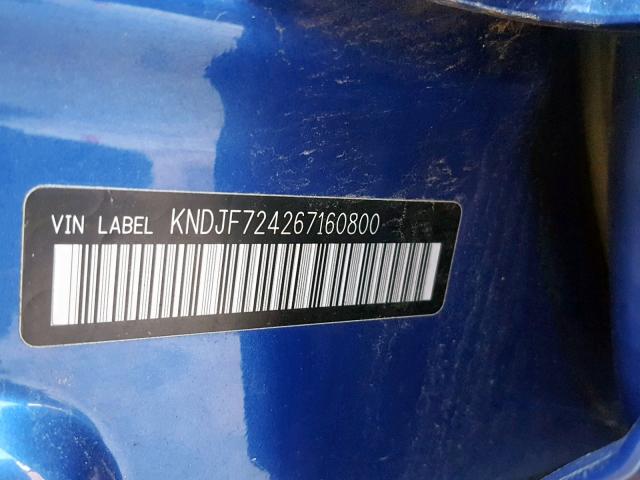 KNDJF724267160800 - 2006 KIA NEW SPORTA BLUE photo 10