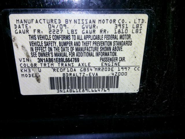 3N1AB61E89L664769 - 2009 NISSAN SENTRA 2.0 BLACK photo 10