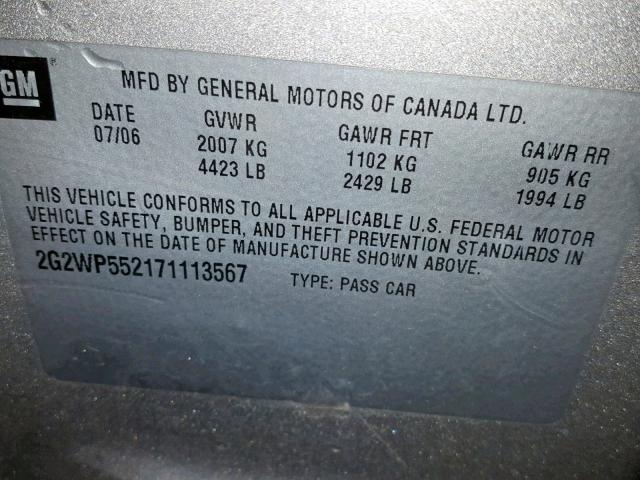 2G2WP552171113567 - 2007 PONTIAC GRAND PRIX 银色 照片 10