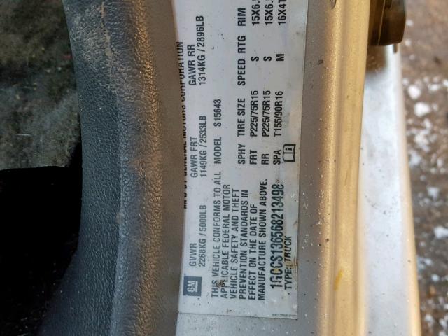 1GCCS136568213498 - 2006 CHEVROLET COLORADO SILVER photo 10