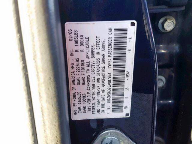 1HGCM56376A087951 - 2006 HONDA ACCORD SE BLUE photo 10