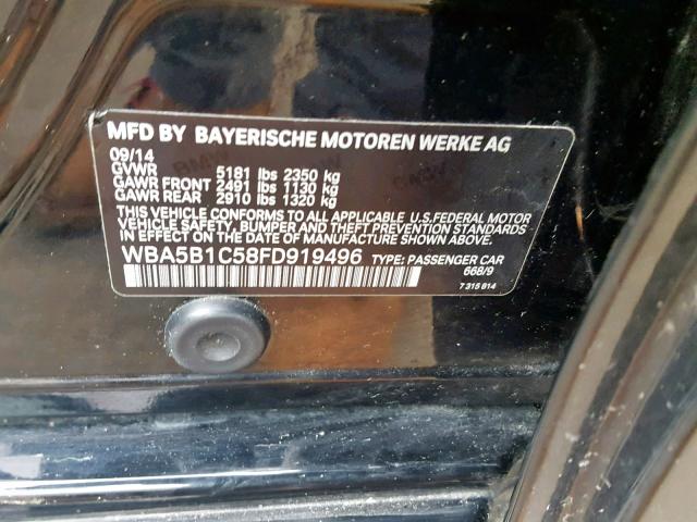 WBA5B1C58FD919496 - 2015 BMW 535 I BLACK photo 10