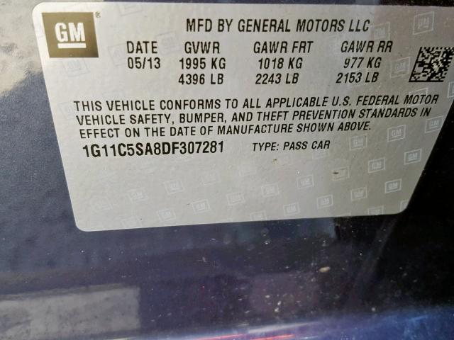 1G11C5SA8DF307281 - 2013 CHEVROLET MALIBU 1LT SILVER photo 10