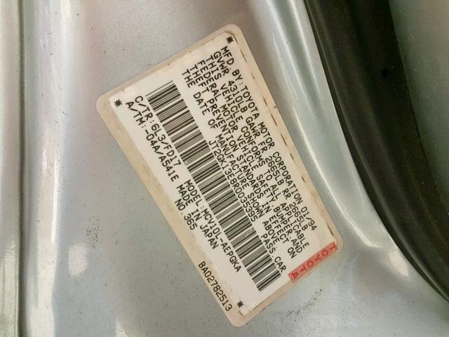 JT2GK13E8R0035395 - 1994 TOYOTA CAMRY XLE SILVER photo 10