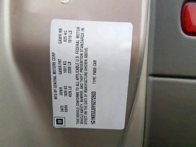 1G1NE52J9Y6272803 - 2000 CHEVROLET MALIBU LS ოქროსფერი ფოტო 10