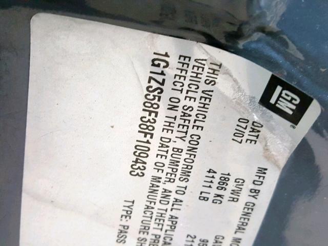 1G1ZS58F38F109433 - 2008 CHEVROLET MALIBU LS GRAY photo 10