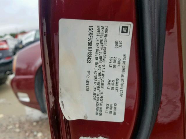 1G6KF57981U123423 - 2001 CADILLAC DEVILLE DT MAROON photo 10