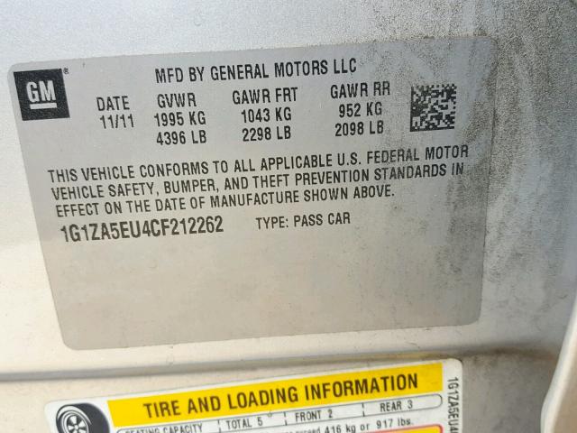 1G1ZA5EU4CF212262 - 2012 CHEVROLET MALIBU LS SILVER photo 10