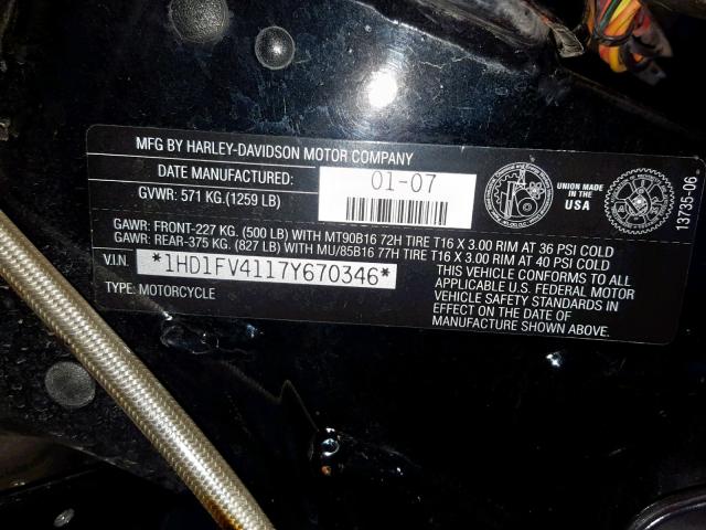 1HD1FV4117Y670346 - 2007 HARLEY-DAVIDSON FLHT BLUE photo 10