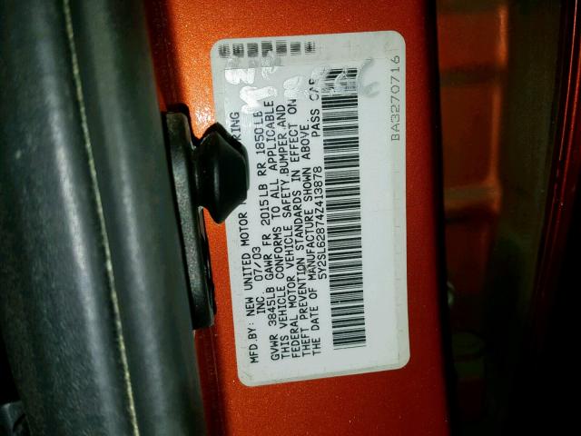 5Y2SL62874Z413878 - 2004 PONTIAC VIBE ORANGE photo 10