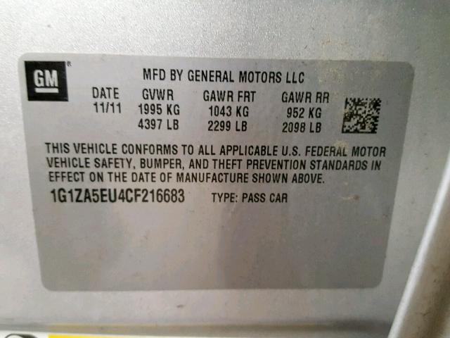 1G1ZA5EU4CF216683 - 2012 CHEVROLET MALIBU LS 银色 照片 10