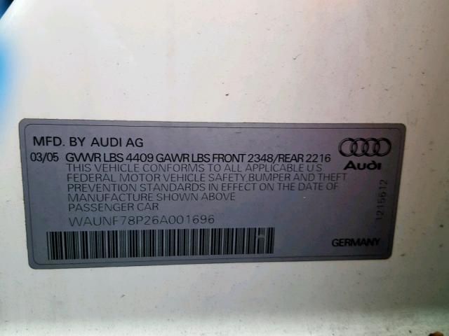 WAUNF78P26A001696 - 2006 AUDI A3 2.0 PRE WHITE photo 10