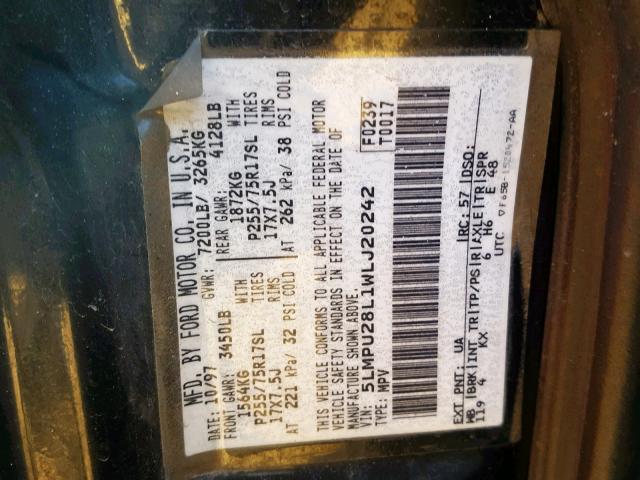 5LMPU28L1WLJ20242 - 1998 LINCOLN NAVIGATOR 黑色 照片 10