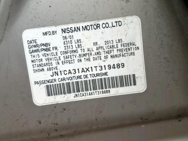 JN1CA31AX1T319489 - 2001 NISSAN MAXIMA GXE GRAY photo 10