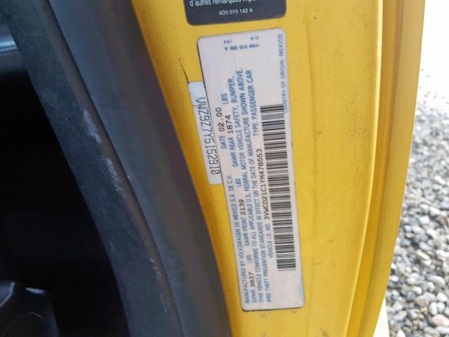 3VWCD21C1YM478553 - 2000 VOLKSWAGEN NEW BEETLE YELLOW photo 10