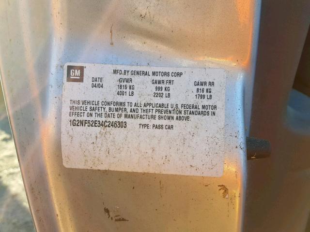 1G2NF52E34C246303 - 2004 PONTIAC GRAND AM S SILVER photo 10