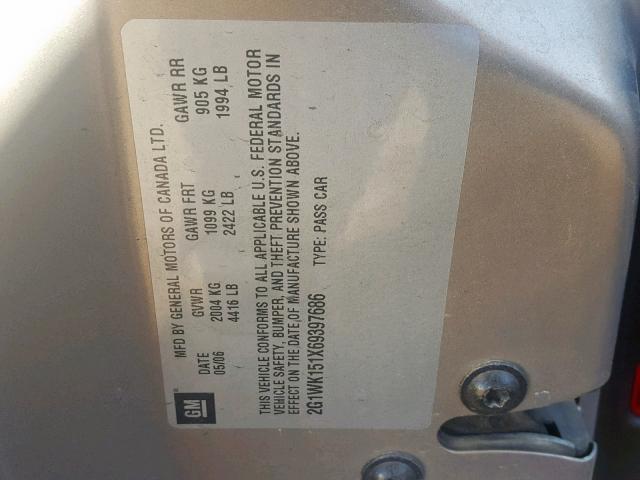 2G1WK151X69397686 - 2006 CHEVROLET MONTE CARL 棕色 照片 10