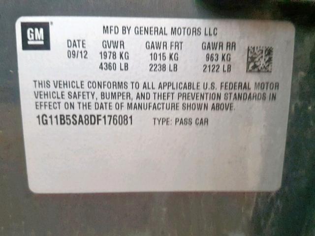 1G11B5SA8DF176081 - 2013 CHEVROLET MALIBU LS Сұр фото 10