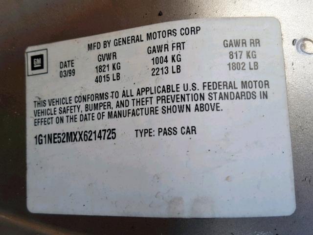 1G1NE52MXX6214725 - 1999 CHEVROLET MALIBU LS 棕色 照片 10