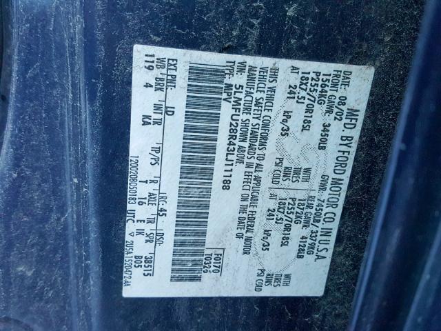 5LMFU28R43LJ11188 - 2003 LINCOLN NAVIGATOR BLUE photo 10