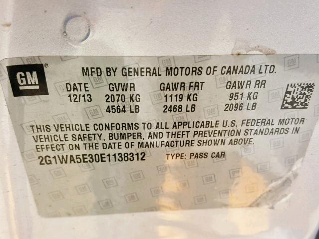 2G1WA5E30E1138312 - 2014 CHEVROLET IMPALA LIM SILVER photo 10