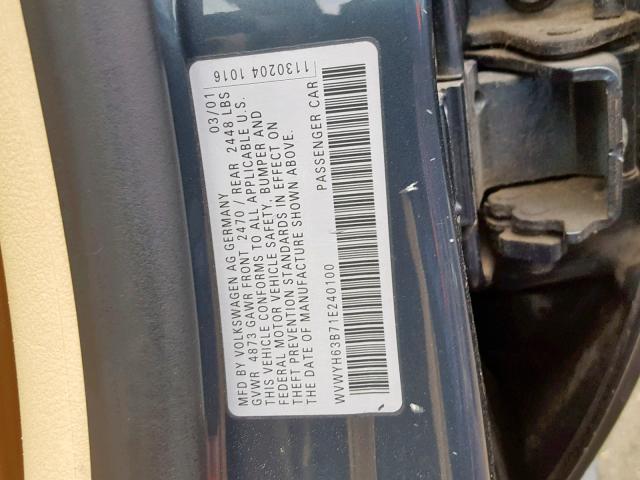 WVWYH63B71E240100 - 2001 VOLKSWAGEN PASSAT GLX 灰色 照片 10