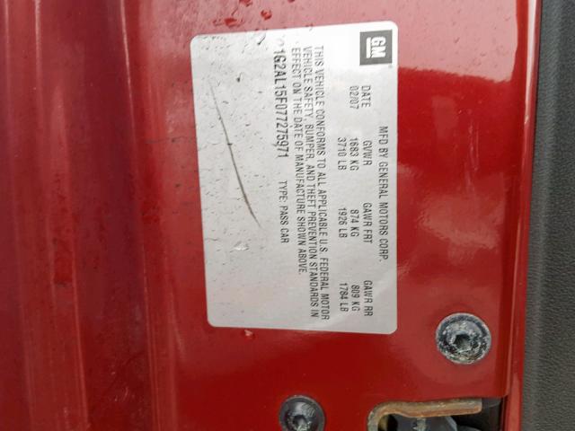 1G2AL15F077275971 - 2007 PONTIAC G5 BURGUNDY photo 10