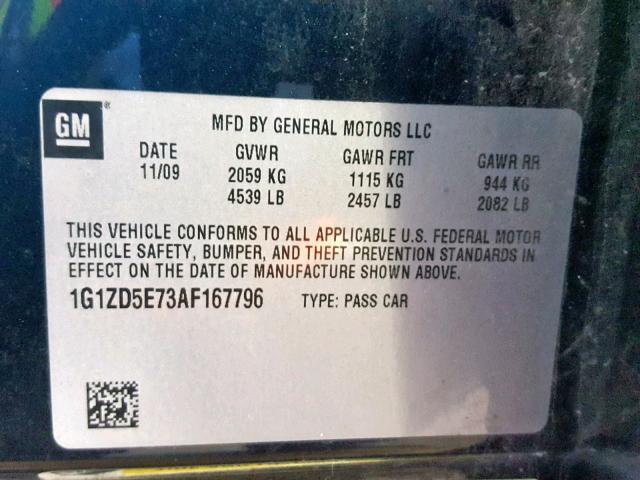 1G1ZD5E73AF167796 - 2010 CHEVROLET MALIBU 2LT BLACK photo 10