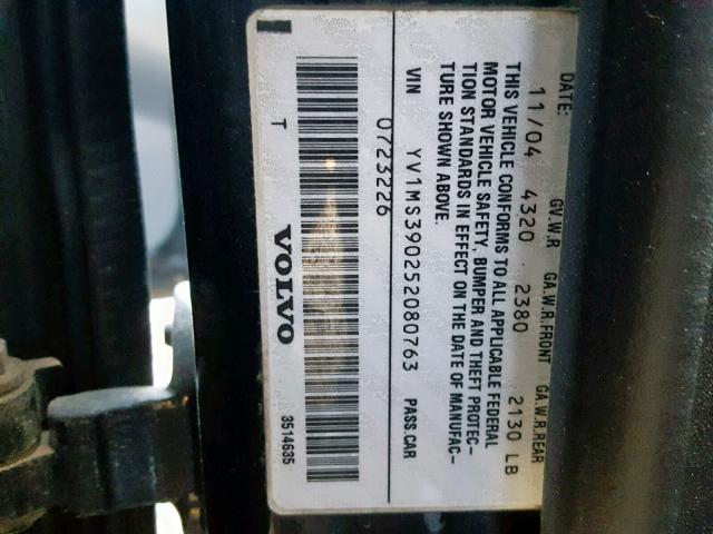 YV1MS390252080763 - 2005 VOLVO S40 2.4I BLACK photo 10