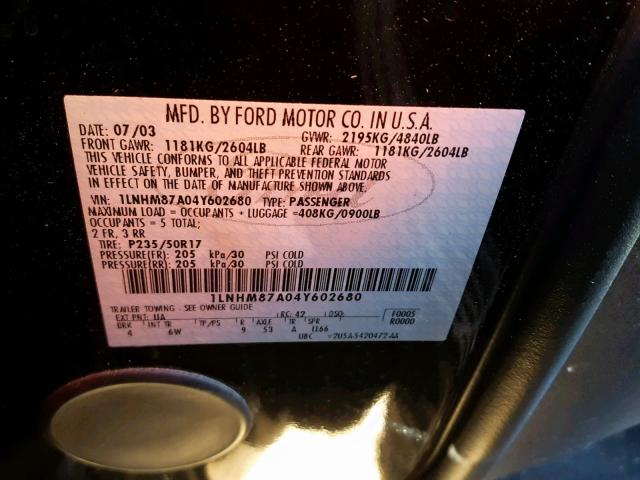 1LNHM87A04Y602680 - 2004 LINCOLN LS BLACK photo 10