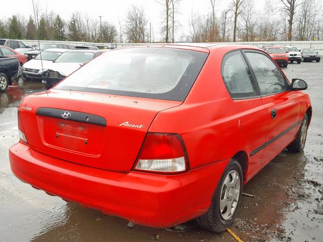 KMHCF35G81U102655 - 2001 HYUNDAI ACCENT L RED photo 4