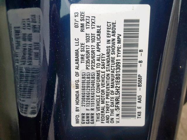 5FNRL5H21EB013091 - 2014 HONDA ODYSSEY LX BLUE photo 10