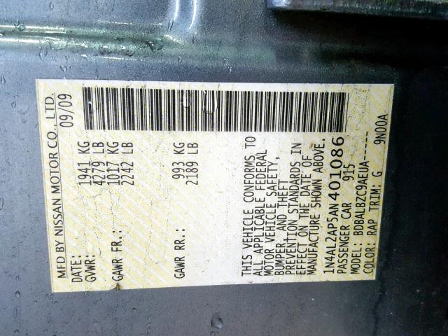 1N4AL2AP5AN401086 - 2010 NISSAN ALTIMA BAS 蓝色 照片 10