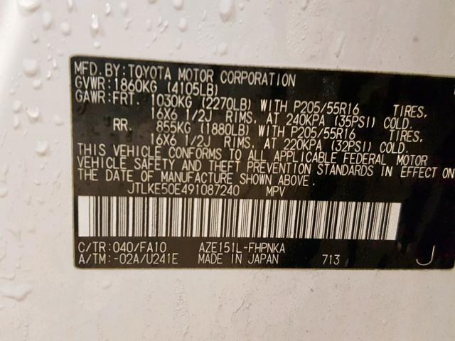 JTLKE50E491087240 - 2009 TOYOTA SCION XB Ақ фото 10