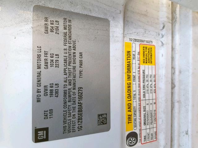 1G1ZB5EB8AF166279 - 2010 CHEVROLET MALIBU LS WHITE photo 10