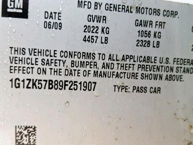 1G1ZK57B89F251907 - 2009 CHEVROLET MALIBU LTZ თეთრი ფოტო 10