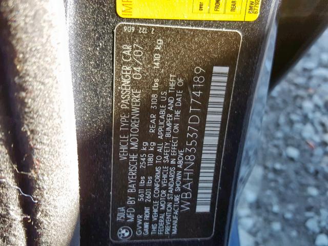 WBAHN83537DT74189 - 2007 BMW 750 BLACK photo 10