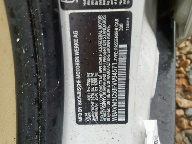 WBAVM5C58FVV94571 - 2015 BMW X1 XDRIVE3 WHITE photo 10