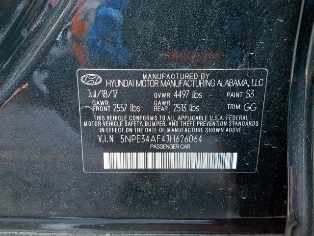 5NPE34AF4JH626064 - 2018 HYUNDAI SONATA SPO BLACK photo 10