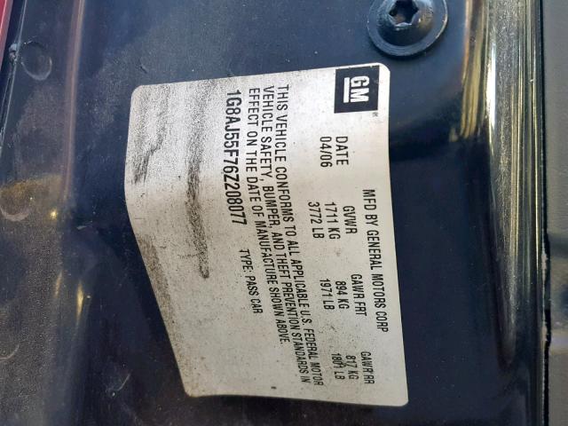 1G8AJ55F76Z208077 - 2006 SATURN ION LEVEL RED photo 10