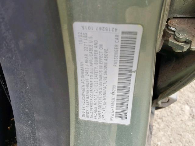 WVWWH63B63E165299 - 2003 VOLKSWAGEN PASSAT GLX 绿色 照片 10