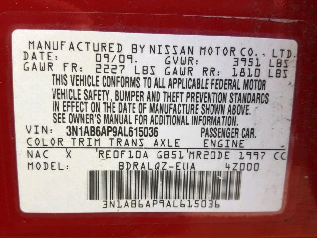 3N1AB6AP9AL615036 - 2010 NISSAN SENTRA 2.0 RED photo 10