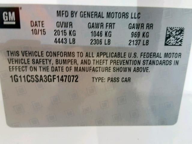 1G11C5SA3GF147072 - 2016 CHEVROLET MALIBU LIM 白色 照片 10