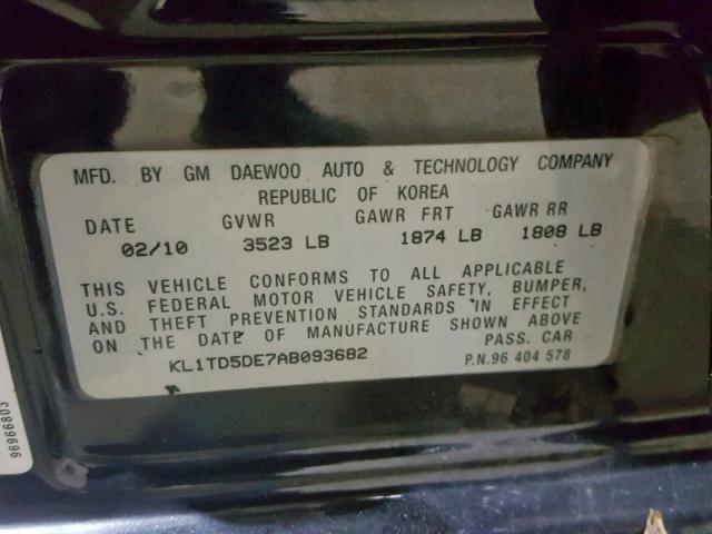 KL1TD5DE7AB093682 - 2010 CHEVROLET AVEO LS BLACK photo 10