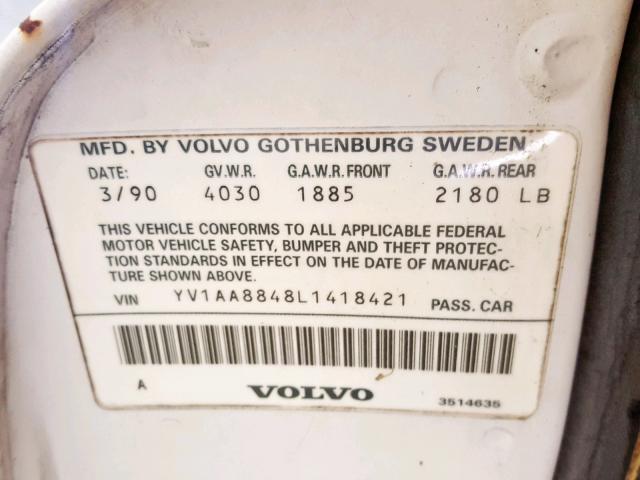 YV1AA8848L1418421 - 1990 VOLVO 240 BASE WHITE photo 10