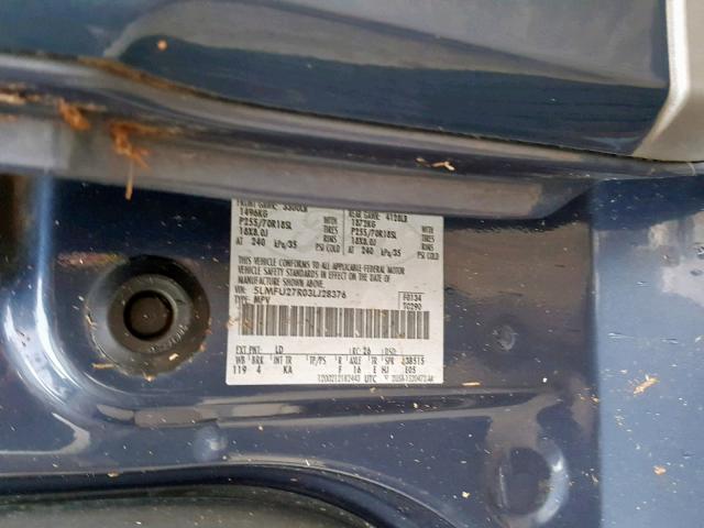 5LMFU27R03LJ28376 - 2003 LINCOLN NAVIGATOR 蓝色 照片 10